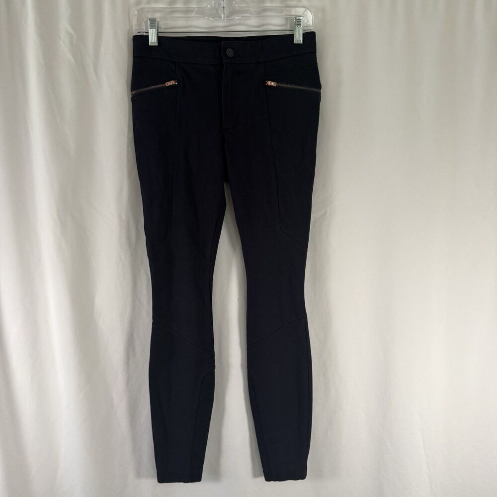 Athleta Legging Pants Women's 2 Navy Blue Pockets Textured Button Zip